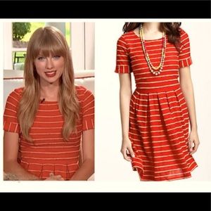 Bordeaux orange and cream scalloped striped dress